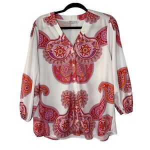 Collection by Cezele Paisley Blouse Hot Pink Orange Button Down Small